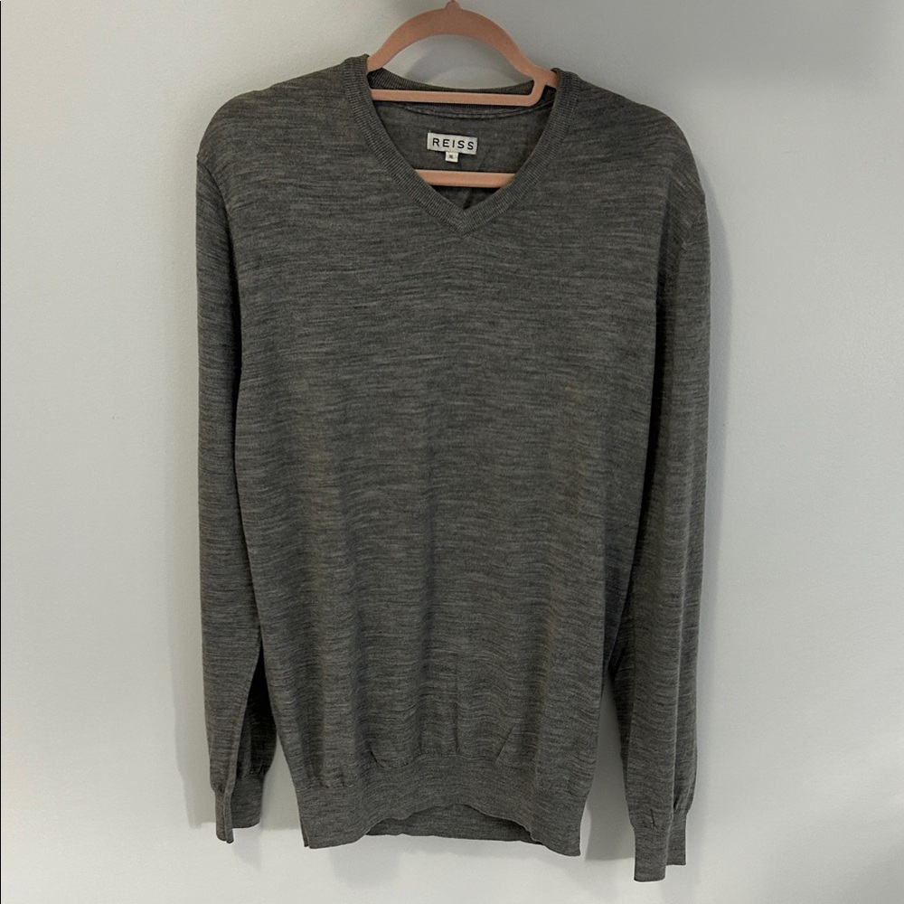 Reiss Enigma Wool V Neck Sweater Gray